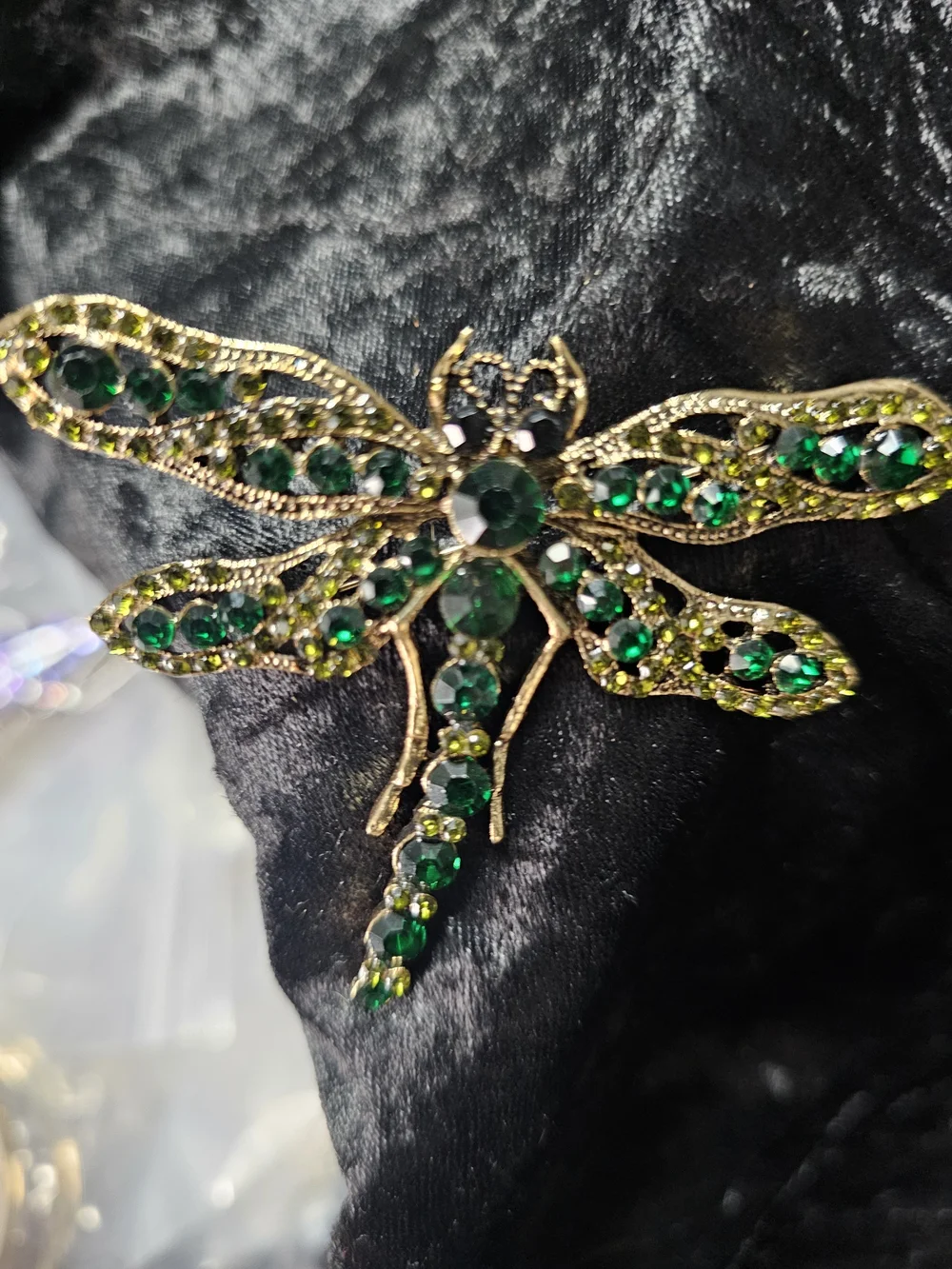 Emerald Dragonfly Crystal Brooch - Green